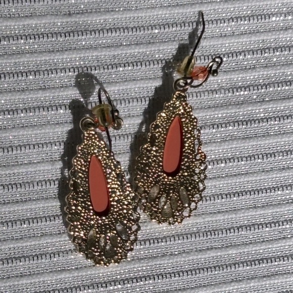 Orange and Gold Dangling Earrings - Picture 8 of 11